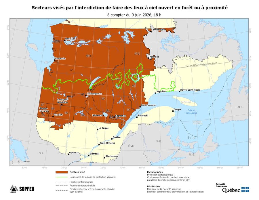 Carte des interdictions SOPFEU 9 juin 2026