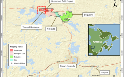 Carte de l’emplacement du projet Duparquet en Abitibi-Ouest.